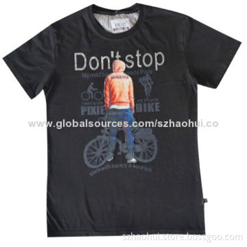Men's Fashion Flannel Patch Embroidered T-shirt with Hot Drilling Decoration, OEM Orders Welcomed